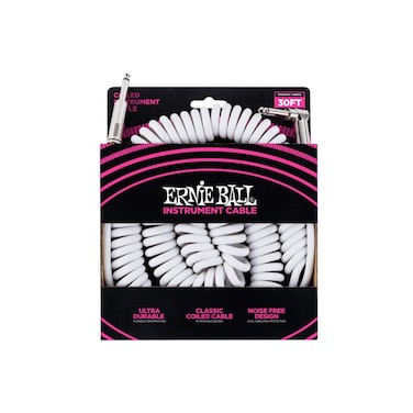 Ernie Ball Coiled Instrument Cable, Straight/Angle, 30ft, White (P06045)