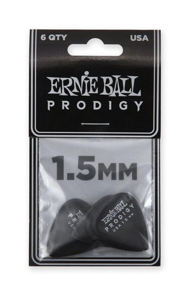 Ernie Ball Prodigy Guitar Picks, Standard, Black 1.5mm, 6-pack (P09199)
