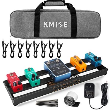 Guitar Pedalboard with Built-in Power Supply Pedal Board Aluminium Alloy 1.8lb Lightweight Pedal Board 19x5 Inch Black Pedal Board with Power Supply, Carrying Bag, Guitar Pedal Cable, Hook Tape