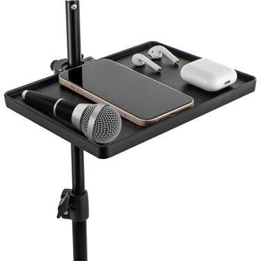 Microphone Stand Tray, Universal Clamp-On Rack Tray, Mic Stand Holder with Strong Load Capacity, Microphone Stand Shelf for Live Streaming Recording Karaoke