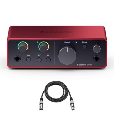 Focusrite Scarlett Solo 4th Gen USB Interface with Software Suite, Bundle with H&amp;A 10' XLR Microphone Cable