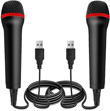 Drimoor 2Pack 13ft Wired USB Microphone for Rock Band, Guitar Hero, Let's Sing - Compatible with PS2, PS3, PS4, PS5, Switch, Wii, Wii U, Microsoft Xbox 360, Xbox One and PC