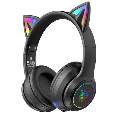 ONITOON Cat Ear Bluetooth Headphones for Kids &amp; Adults, 55H Play Time, Wireless Foldable &amp; Wired Multi-Function LED Light Up Over Ear Headphones with Mic and Volume Control for iPhone/iPad/Laptop/PC
