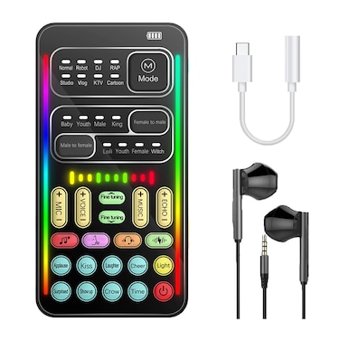 DIANMO Game Voice Changer, Audio Mixer, i9Live Sound Card kit (Including Headphones and 2 converters), Suitable for PS4/PS5/Xbox One/PC/Phone/Laptops., ferrous