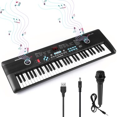 61 Key Keyboard Piano, Electric Piano Music Keyboard with Teaching Mode, Microphone, Sheet Music Stand and Power Supply, portable keyboard piano for Beginners-A3