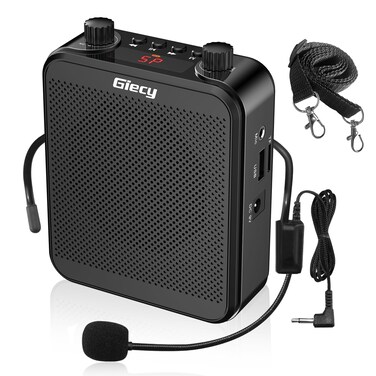 Giecy Portable Voice Amplifier, 30W 2800mAh Bluetooth Rechargeable Personal Voice Amplifier with Microphone Headset, Power Amplifier for Multiple Locations Classroom, Meetings and Outdoors