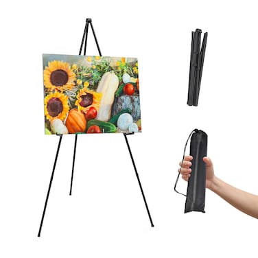 Thickened Easel Stand for Wedding Sign &amp; Poster 63'' Portable Easels for Display Art Easel for Floor Adjustable Metal Easel Stand,Quick Set-Up Tripod Stand, Presentations,Signs,Posters (Black 1PC)