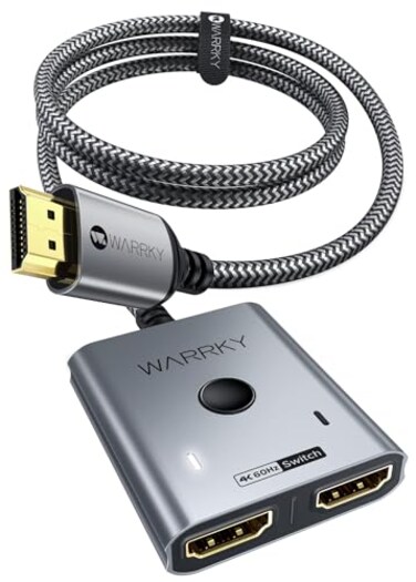 HDMI Switch 2 in 1 Out 4K@60Hz, WARRKY[with 3.3ft Fixed Braided HDMI Cable, Aluminum Case, 2K@144Hz, HDCP 2.2] Bidirectional 2x1 Switcher Splitter Compatible for PS5/4, Xbox, Roku, FireStick, Switch