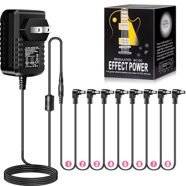 Guitar Effect Pedal Power Supply Adapter with 8 Way Daisy Chain Cables Fit for 9V DC 1A (1000mA)