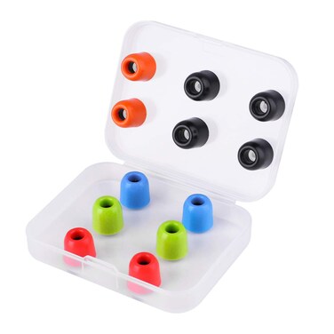 LUDOS Comfy Earbuds Replacement Memory Foam Ear Tips for Ear Buds and Earphones, with Color Red Green Orange Blue Eartips, Washable, Isolates from Outside Noise, Extra Resistant, Size 4.9mm Earpads