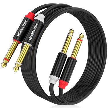 HOSONGIN Dual 1/4 inch TS to Dual 1/4 inch TS Stereo Interconnect Insert Cable, PVC Jacket Gold-Plated Plug Double Shielding Cable, 10 Feet