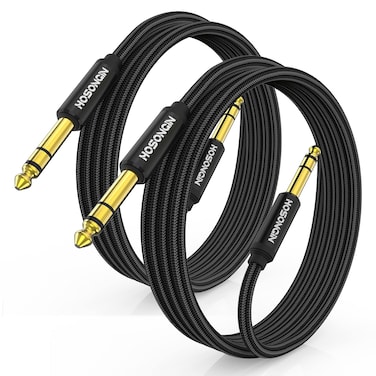 HOSONGIN 1/4 Inch TRS Instrument Cable 3.3ft 2-Pack [Nylon Braided Shielded], 1/4 in TRS Male to Male Plug Stereo Audio Cord, Quarter Inch 6.35mm Balanced Interconnect Line - 3.3 feet