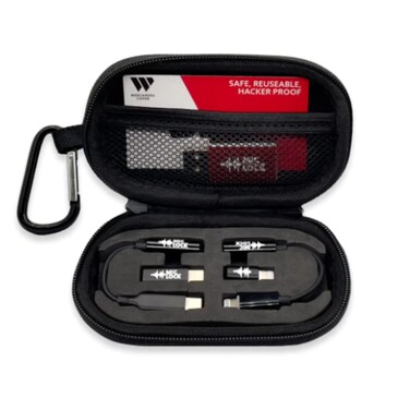 Mic-Lock Lightning &amp; USB-C Bundle - Microphone Privacy Protectors - Comes with USB-A Secure Charger, Webcam Cover x3, &amp; Carbon Fiber Case