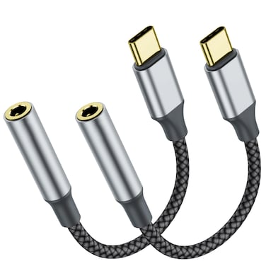 Welldiea USB-C to 3.5mm Headphone Jack Adapter, Type-C to 3.5mm Aux Adapter Compatible with iPhone 15/15 Pro/15 Pro Max/15 Plus, Samsung Galaxy S22/S21/S20 Ultra/Note 20 and More (2, Black)