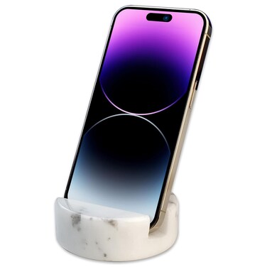 AIBOERL Marble Phone Stand,Luxurious Marble Phone Holder for Cellphone Tablet,Phone Stand for Desk Marble Phone Holder Kitchen with 4 Non-Slip Silicone Dots,Handsfree Phone Holder Phone Stand-White
