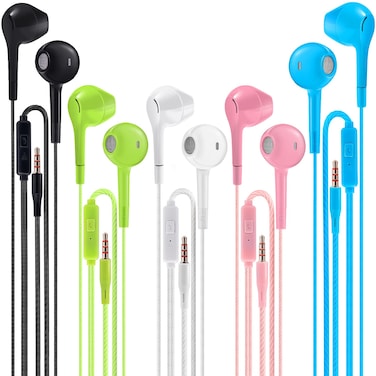 Jogteg Earbuds Headphones with Microphone Pack of 5, Noise Isolating Wired Earbuds, Earphones with Powerful Heavy Bass Stereo, Compatible with Android, Phone, Laptops, MP3 and All 3.5mm Interface