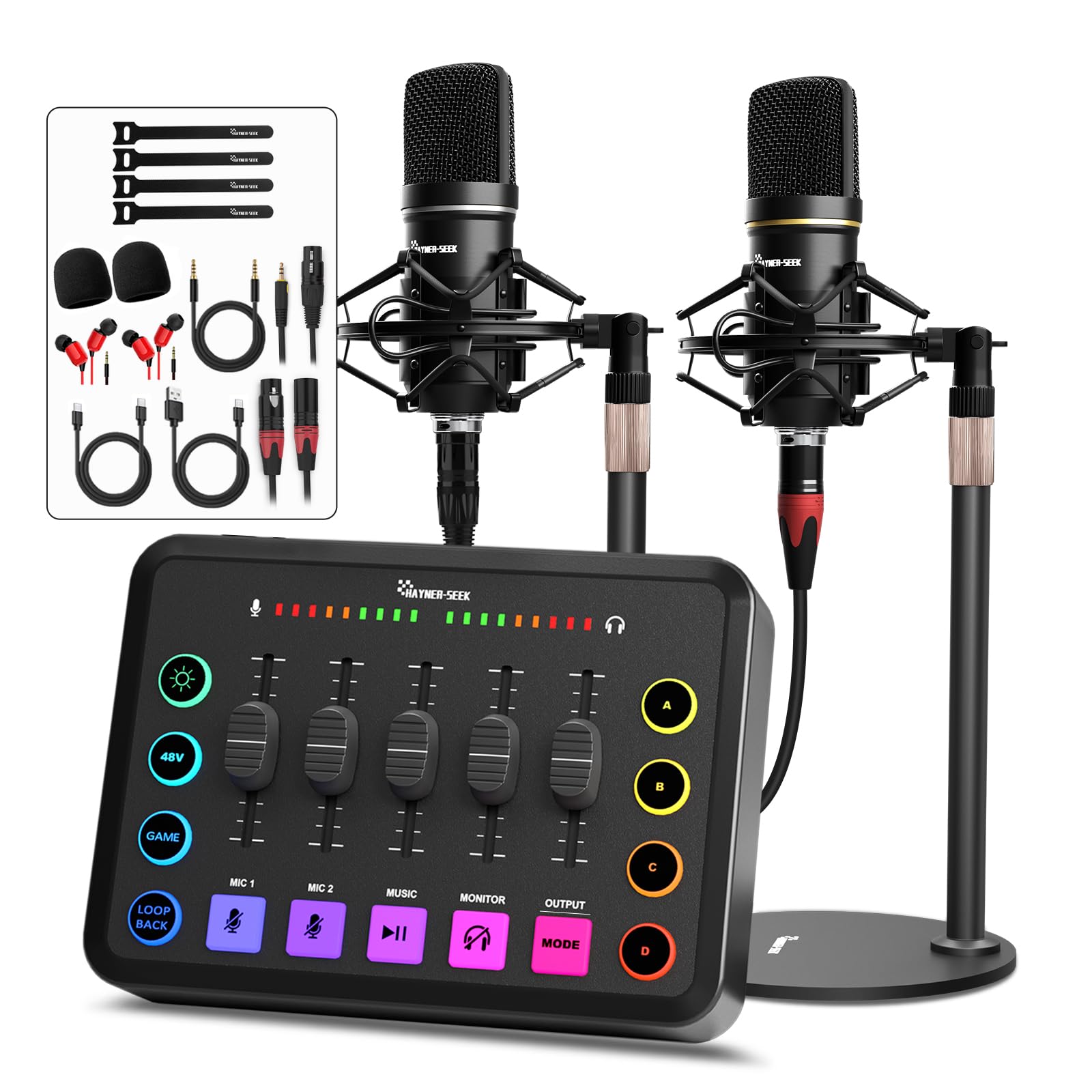 هاينر سيك Hayner-seek Podcast Equipment Bundle For 2 With Audio Interface Xlr Condenser Microphone And xlr