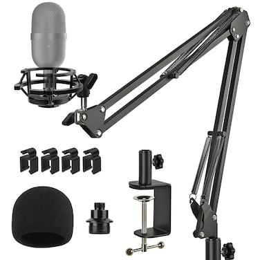 Razer Seiren Mini Mic Stand Suspension Scissor Boom Arm with Pop Filter Foam Windscreen, Shock Mount, Upgraded Heavy Duty Clamp for Razer Seiren Mini USB Streaming Microphone Frgyee
