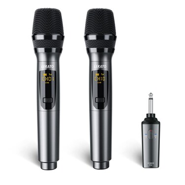 LEKATO Rechargeable Wireless Microphone, Wireless MIic Dual Handheld Cordless Microphone System Dynamic MIC with Receiver Wireless Microphones for Singing, Speech, Wedding, Church,Speaker, PA System