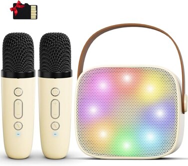 Mini Karaoke Machine for Kids Adults, Portable Bluetooth Karaoke Speaker with 2 Wireless Microphones for Girls Boys 3-11,12+ Years Old, Gifts for Family Home Birthday Party