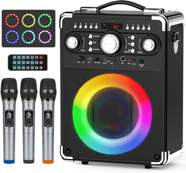HWWR Karaoke Machine with 3 Microphones for Adults and Kids,Portable Party Karaoke Speaker with DJ Lights, Bluetooth Speaker for Home Party, Gatherings,Monitor-Speaker-and-subwoofer-Parts