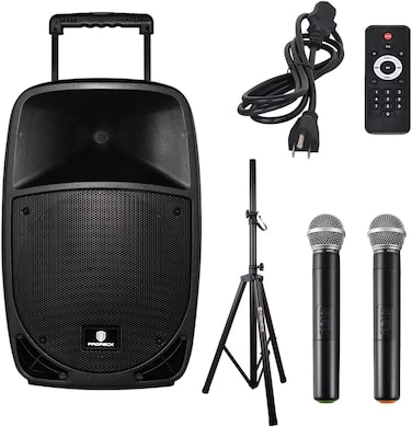 PRORECK Freedom 12 Portable Wireless 12-Inch 500 Watt Powered Dj/PA Speaker Rechargeable Karaoke System with Bluetooth/USB Drive Read/SD Card Reader/FM/Remote Control/Wireless Microphone
