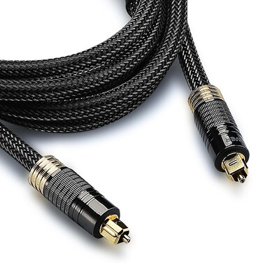 FosPower 24K Gold Plated Toslink Digital Optical Audio Cable (S/PDIF) - [Zero RFI &amp; EMI Interference] Metal Connectors &amp; Ultra Durable Nylon Braided Jacket (50ft)