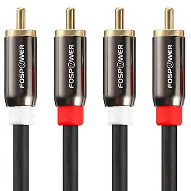 FosPower 2 RCA M/M Stereo Audio Cable [24K Gold Plated   Copper Core] 2RCA Male to 2RCA Male [Left/Right] Premium Sound Quality Plug - 10ft