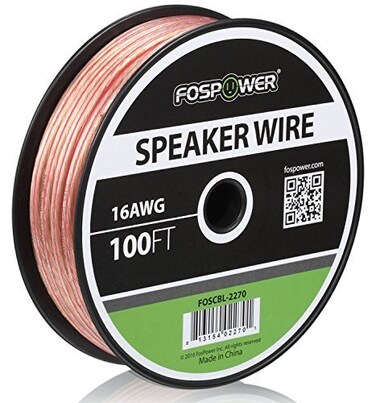 FosPower 16AWG Speaker Wire [16 Gauge   100 FT] Premium Spooled Oxygen-Free Copper OFC Speaker Wire with Clear PVC Jacket &amp; Polarity Stripe