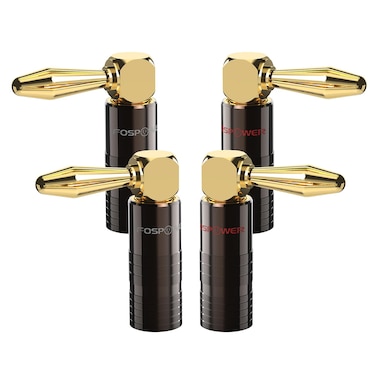 FosPower Right Angle Banana Plugs (2 Pairs / 4 pcs), Closed Screw 24K Gold Plated Banana Speaker Plug Connectors for Speaker Wire, Wall Plate, Home Theater, Audio/Video Receiver, and Sound Systems