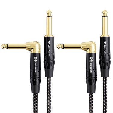 Cable Matters Braided 2-Pack 1/4 Inch TS Right Angle Electric Guitar Cable 6 Feet - Straight to Right Angle Guitar Cord/Guitar Amp Cord/Instrument Cable for Guitar, Bass AMP, Mixer, Equalizer