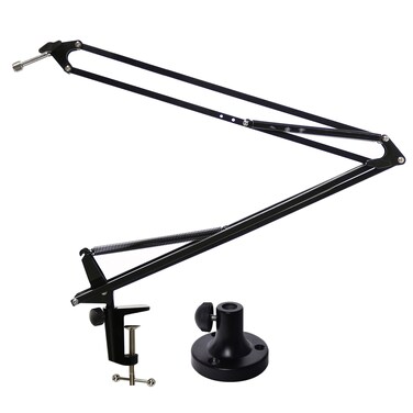 LyxPro DKR-1 Microphone Arm Stand Mount Adjustable Mic Boom Stand Swivel Mount Suspension Scissor &amp; Clip - Desk Attachment and Clamp, Supports Blue Yeti Snowball,Black