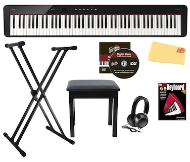 Casio Privia PX-S5000 Digital Piano - Black Bundle with Adjustable Stand, Bench, Headphones, Piano Book, Online Piano Lessons, Instructional DVD, and Austin Bazaar Polishing Cloth