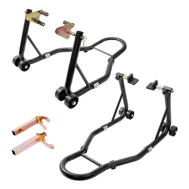 VEVOR Motorcycle Stand Lift, 850lbs Front Rear Combo Stand Lift Stand, Front Wheel Fork Stand, Rear U+L Fork Swingarm Spool Stand, Compatible with Most Yamaha Honda Kawasaki Suzuki Motorcycles, Black