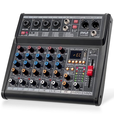 Pyle Professional Bluetooth DJ Audio Mixer - 6-Channel DJ Controller Sound Mixer w/DSP 16 Preset Effects, USB Interface, 4 XLR Mic/Line Input, AUX, FX Processor MP3 Player, Headphone Jack - PMX466