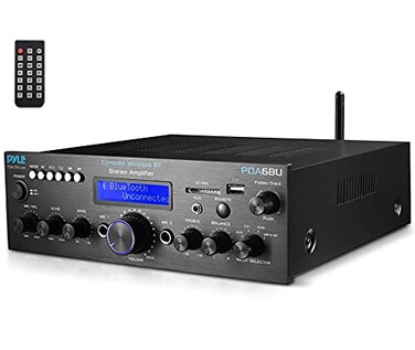 Pyle Wireless Bluetooth Power Amplifier System- 200W Dual Channel Sound Audio Stereo Receiver w/USB, SD, AUX, MIC w/Echo, Radio, LCD - Home Theater Entertainment via RCA, Studio Use, Black - PDA6BU.6
