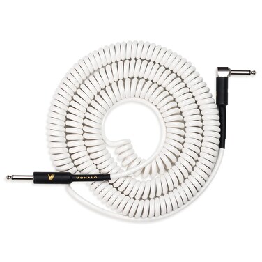 VOHALO Coil Guitar Cable 32 Feet/10M Instrument Coiled Curly Cord for Guitar Bass 1/4 inch Right Angle to Straight White