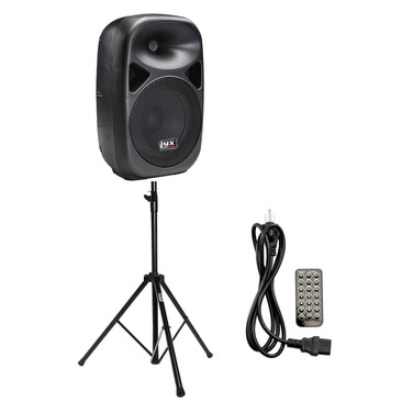 LyxPro SPA-10 10" Portable PA Speaker System With Metal Tripod Stand Combo Kit Power Active Amplifier Equalizer Bluetooth SD Slot USB MP3 XLR 1/4" 1/8" 3.5mm Inputs Remote Control