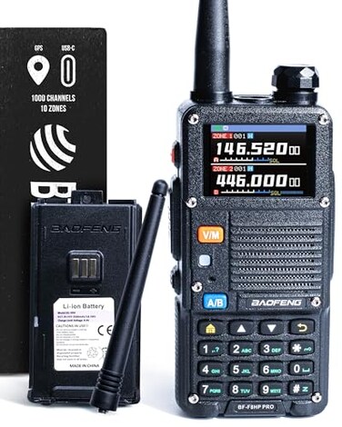 BAOFENG BF-F8HP PRO (UV-5R 7th Gen) 8W Tri Band Two-Way Radio - VHF/1.25M/UHF, IP54, 1000 Channels, GPS, Aviation Band Scanner, NOAA Weather Mode, USB-C Rechargeable Battery