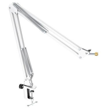 FIFINE Microphone Boom Arm, Suspension Mic Arm Stand with Mount Clamp, Metal Scissor Mic Stand with 3/8" to 5/8" Adapter for Home Studio Recording Podcast Gaming-CS1 White