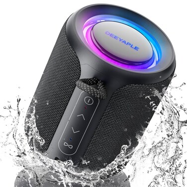 Bluetooth Speaker Wireless,IP67 Waterproof &amp; Dustproof Portable Speaker with Lights,15W Loud Stereo Sound, 2500mAh Battery All Day Playtime, TWS Pairing, BT5.3,for Home/Party/Outdoor/Beach - Black