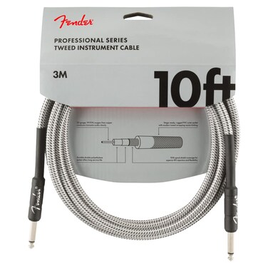 Fender Professional Series Tweed Instrument Cable, Guitar Cable, Guitar Accessories, Straight/Straight, White, 10ft