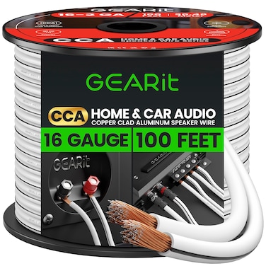 16AWG Speaker Wire, GearIT Pro Series 16 Gauge Speaker Wire Cable (100 Feet / 30.48 Meters) Great Use for Home Theater Speakers and Car Speakers, White
