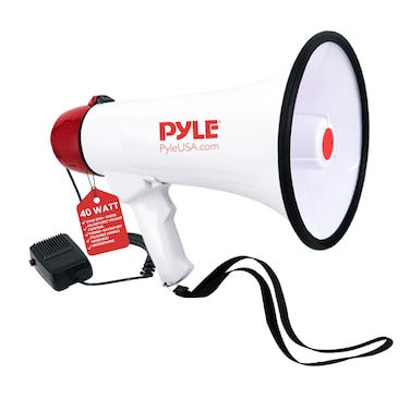 Pyle 40 Watt Professional Megaphone Clear Sound &amp; Ergonomic Grip - Multi-Function with Talk, Siren, Volume Control - Detachable Handheld Mic - Indoor &amp; Outdoor Sports, Emergency Response