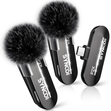SYNCO 2 Mics Wireless Lavalier Microphone, USB-C Wireless Microphones for iPhone 15, Andriod Phone, P2XT Professional Lapel Mics for Tiktok, YouTube, Streaming, Vlog Video Recording, Type-C Devices