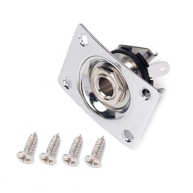 Square Jack Plate For Guitar Square Curved With Screws (Silver)