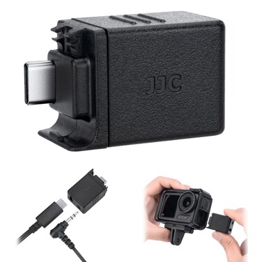 JJC 3.5mm Audio Adapter Mic Adapter for DJI Osmo Action 4 Osmo Action 5 Pro, Supports 3.5mm Microphone Audio Input, Clear Vocal Recording During High-Speed Activities with Type-C and 3.5mm Ports