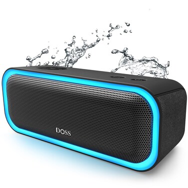 DOSS SoundBox Pro Bluetooth Speaker with 20W Stereo Sound, Active Extra Bass, IPX6 Waterproof, TWS Pairing, Multi-Colors Lights, 20H Playtime, Portable for Beach, Outdoor-Black