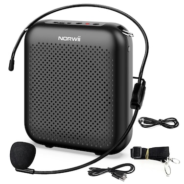NORWII Voice Amplifier Wired Mini Portable Rechargeable with Personal Wired Microphone for Teachers, Classroom, Presentation, Tour Guides, Meeting, Coaches. Black