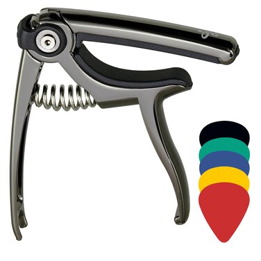 Sondery 4-in-1 Guitar Capo Includes String Cutter Pin Puller Pick Holder and 5 Guitar Picks for Acoustic &amp; Electric Guitars Plus Free Pouch for Easy Storage